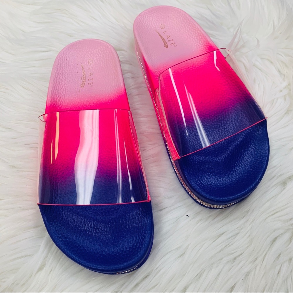 Pink tie dye rhinestoned slide - Picture 2 of 10